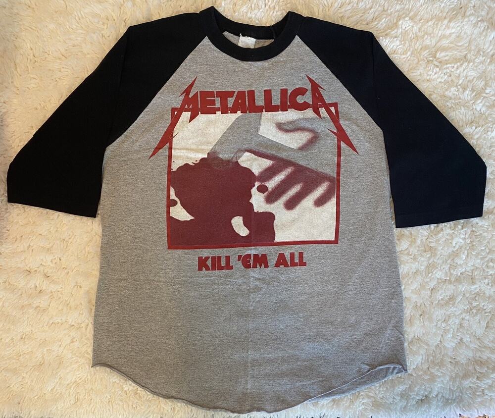 Metallica Kill 'Em All Raglan Baseball Shirt Sz L Black Gray 3/4 Sleeve Band
